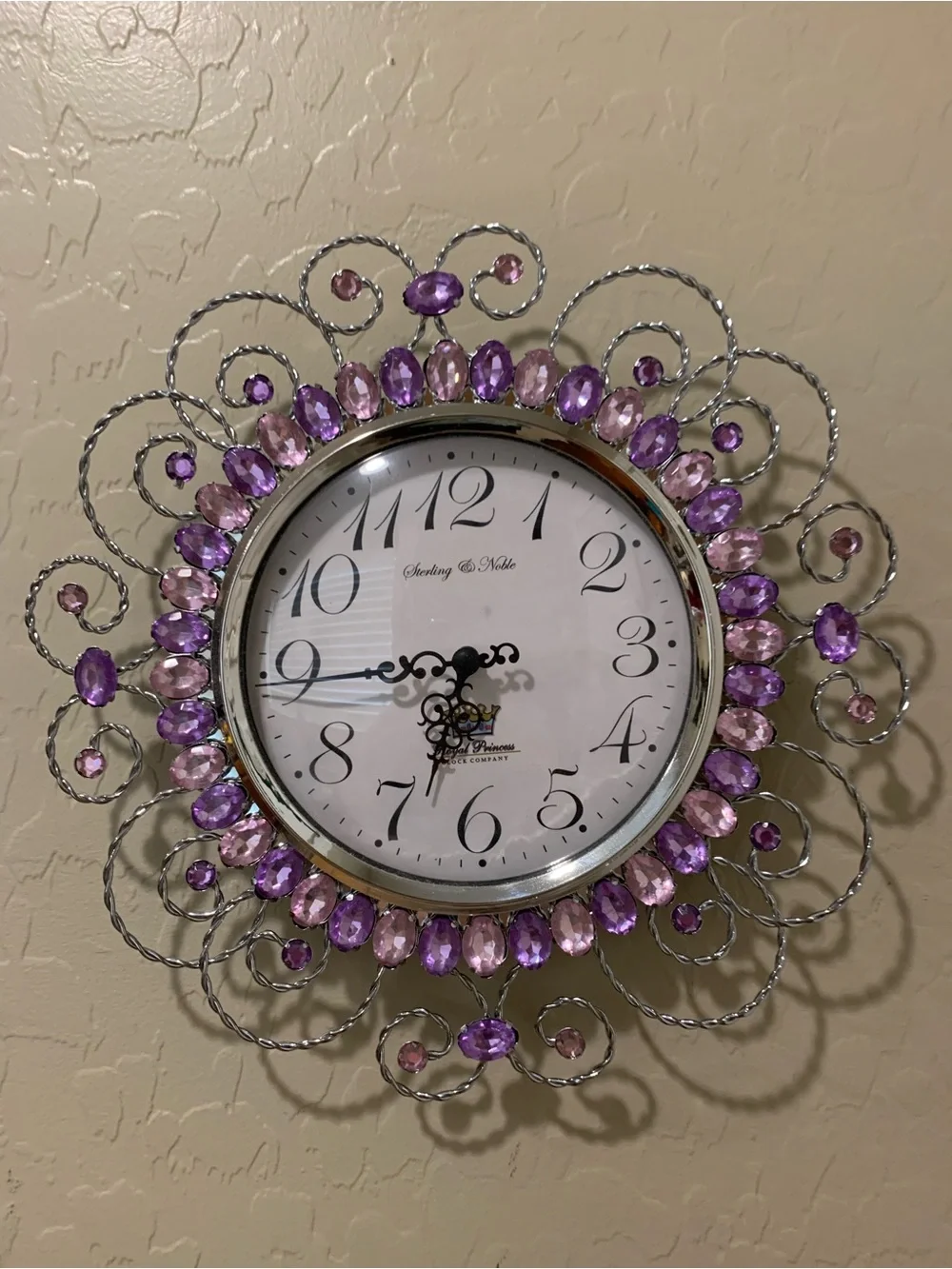 Decorative Purple Crystal Wall Clock by